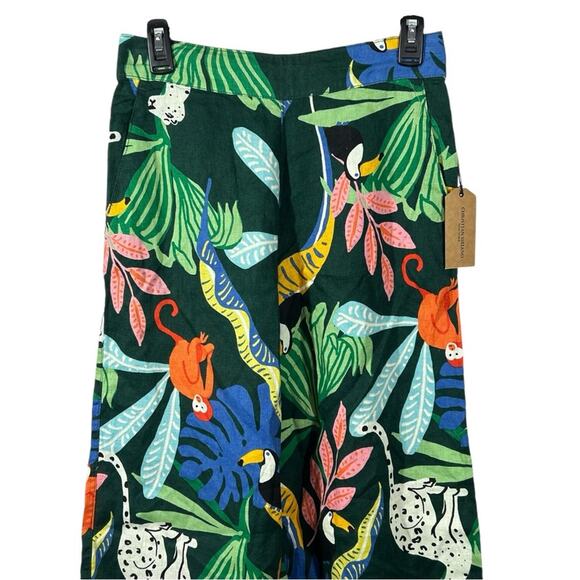Christian Siriano Linen Wide Leg Pants Tropical Jungle Print NWT Small Resort - Picture 3 of 14